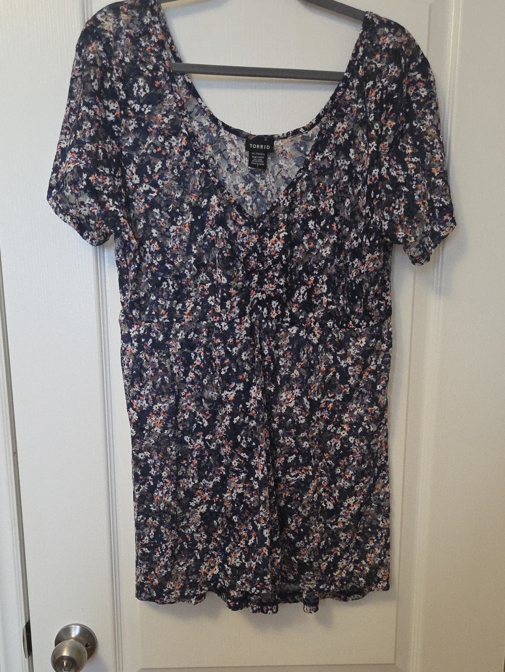 torrid navy floral V-neck mini dress with pink & white blooms